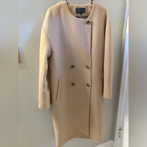 NWOT $258 Ann Taylor Size Large Wool Blend Oversized Crew Neck Coat Tan - Picture 6 of 11